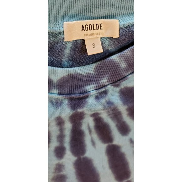AGolde Women's Blue Tie Dye Sweatshirt Size Small Balloon Sleeve Cropped Relaxed - Picture 5 of 7